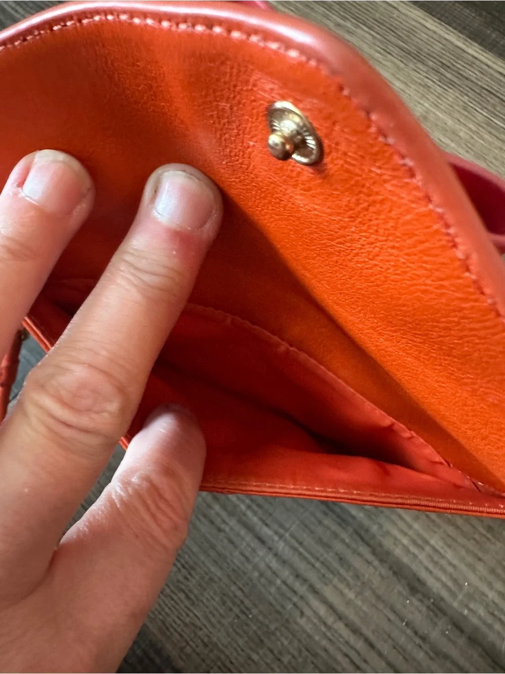 Tory Burch Leather Wristlet Wallet – Orange with Pink Bow Accent